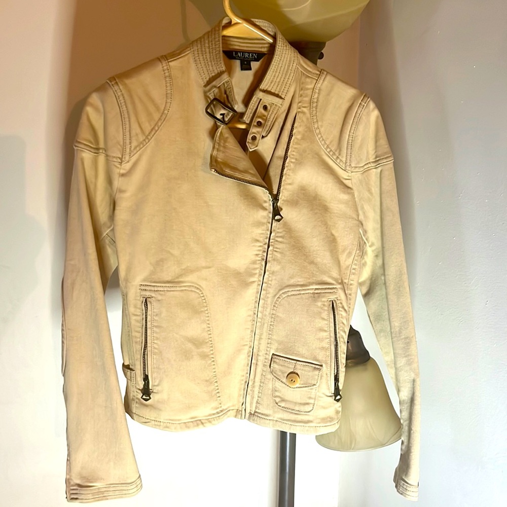 PRISTINE! Ralph Lauren Tan Denim Jacket Size Small S